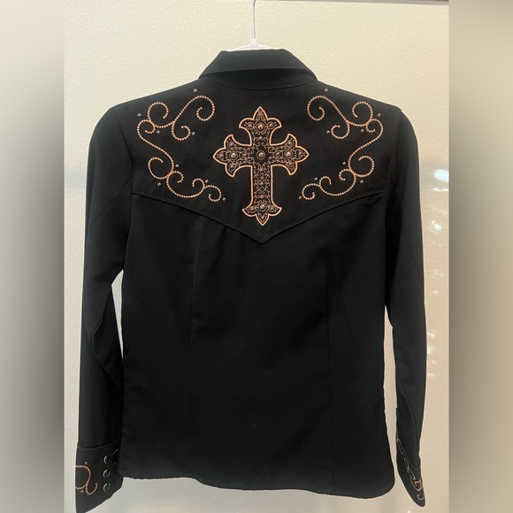 Scully embroidered pearl snap western long sleeve black womens shirt Small - Picture 3 of 14